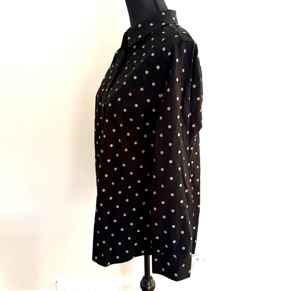 Chico's Women's Black Polka Dot No-Iron Effortless Long Sleeve Button Up Shirt - Picture 3 of 6